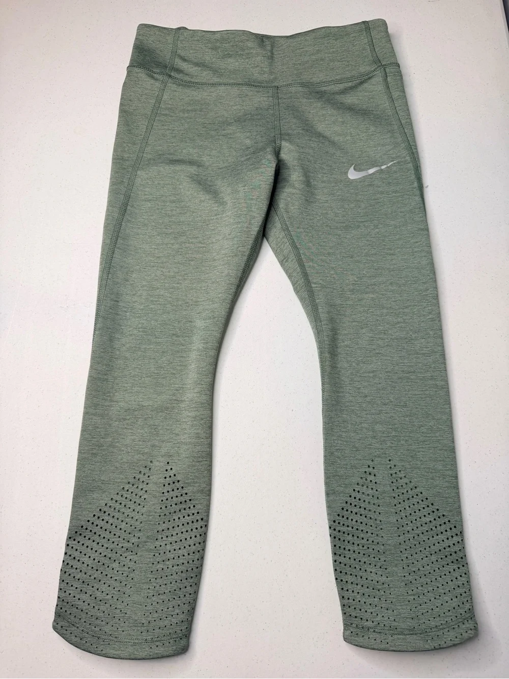 Nike Epic Lux Mid-Rise Cropped Running Tights Leggings Green Heather Size M